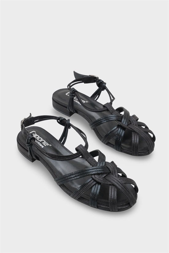 Capone Gwynne Gladiator Low Heel Women Black Ballet Flat image 3