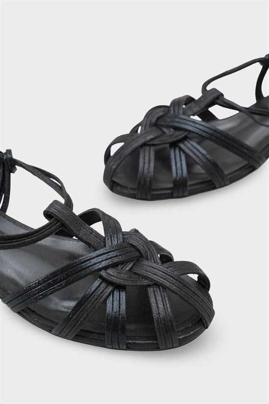 Capone Gwynne Gladiator Low Heel Women Black Ballet Flat image 6