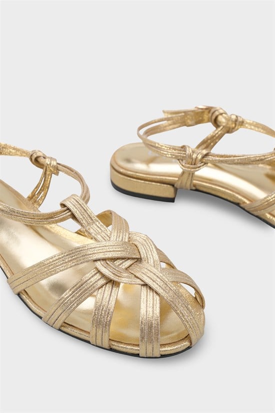 Capone Gwynne Gladiator Low Heel Women Gold Ballet Flat image 4