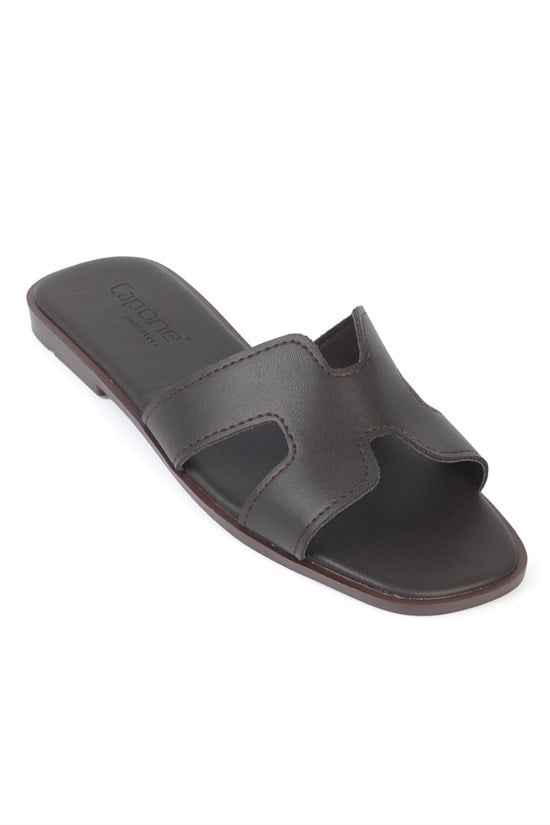 Capone Halsey Women Dark Brown Slide Flat Sandals