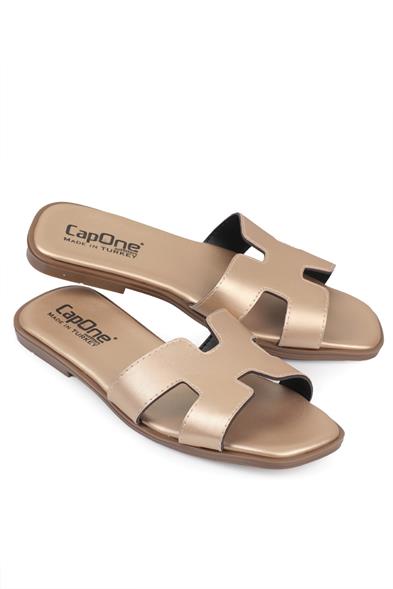 Capone Halsey Women Gold Slide Flat Sandals image 5