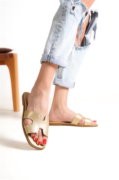 Capone Halsey Women Gold Slide Flat Sandals image 2