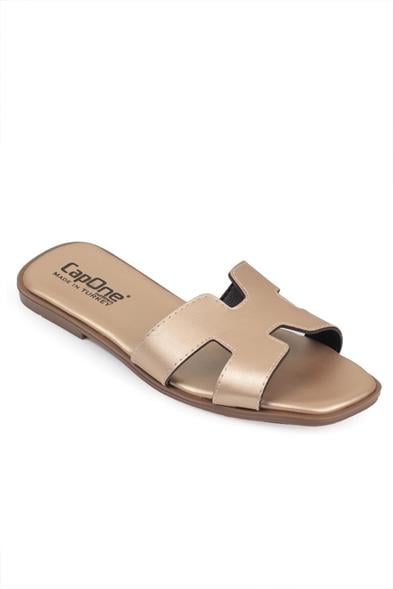 Capone Halsey Women Gold Slide Flat Sandals image 3