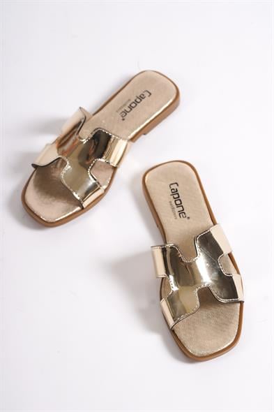 Capone Halsey Women Gold Slide Flat Sandals image 2