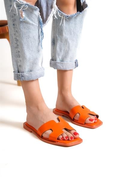 Capone Halsey Women Orange Slide Flat Sandals image 5