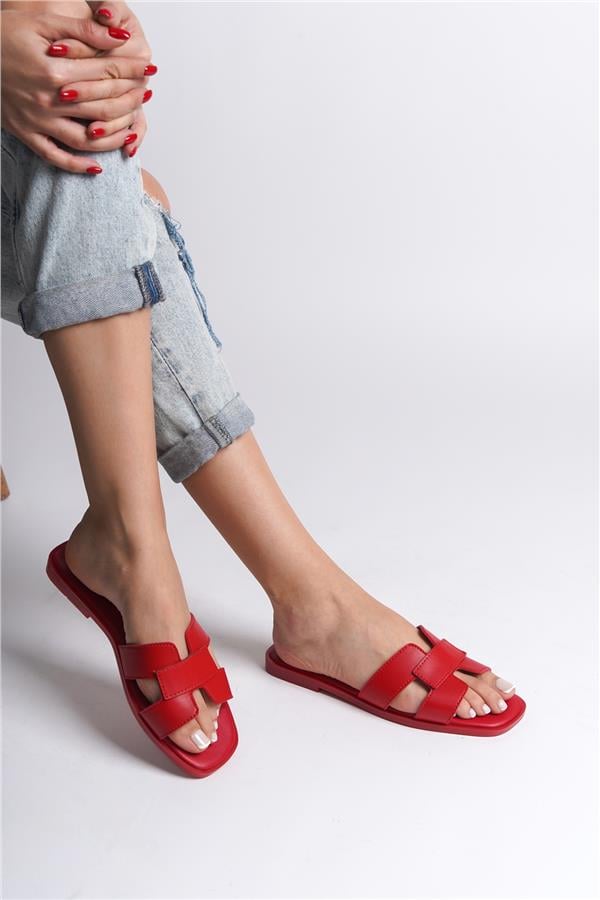 Capone Halsey Women Red Slide Flat Sandals