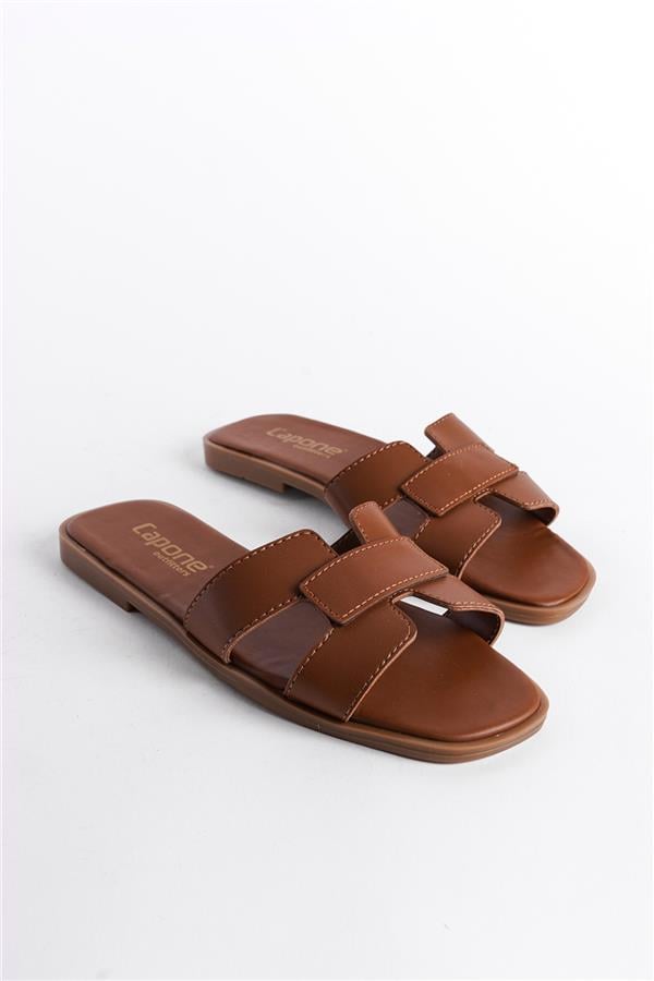 Capone Halsey Women Tan Slide Flat Sandals image 2