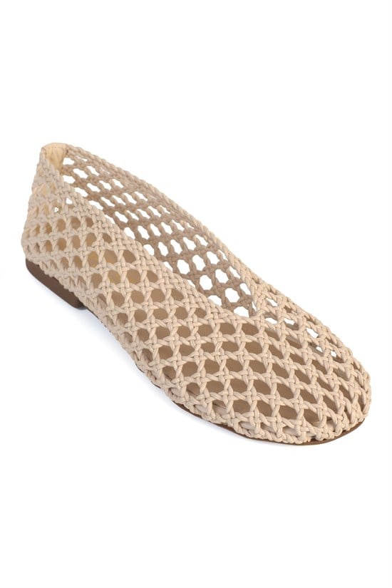 Capone Handwoven Raffia Leather Lined Women  Ballet Flat
