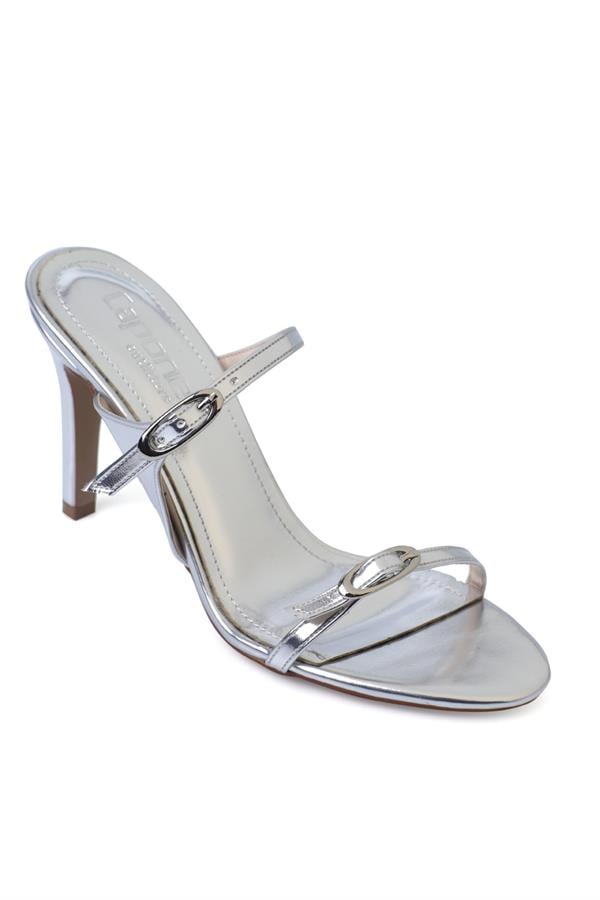 Capone Lucky Heeled Double Strap Metallic Women Metallic Silver Stylish Sandals image 1