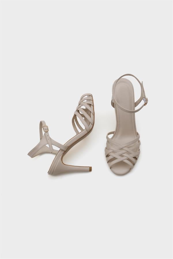 Capone Corri Heeled Lattice Braided Ankle Strap Women Ecru Sandals image 6