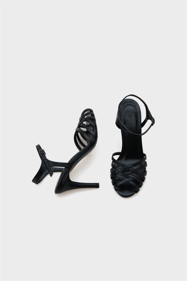 Capone Heeled Lattice Braided Ankle Strap Women Black Sandals image 5