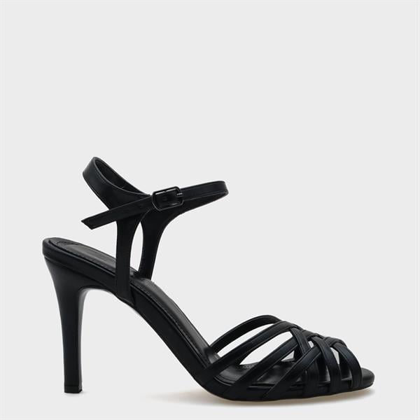 Capone Heeled Lattice Braided Ankle Strap Women Black Sandals image 2