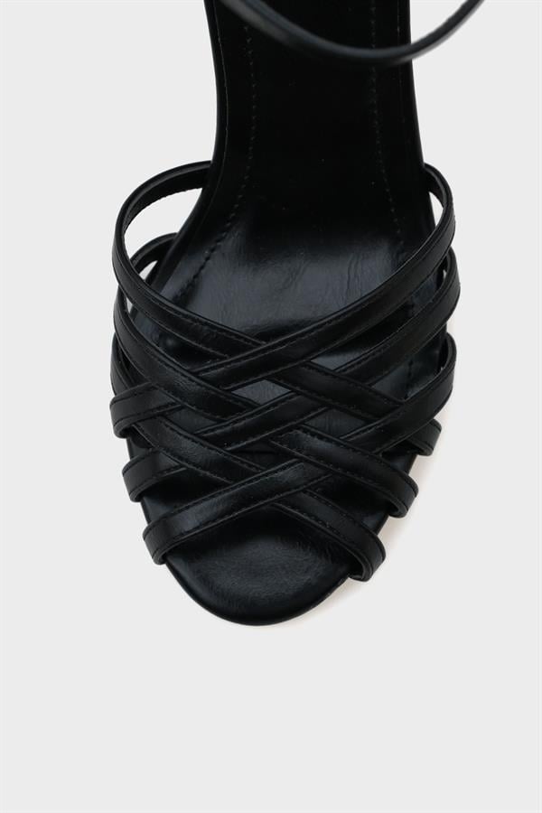 Capone Heeled Lattice Braided Ankle Strap Women Black Sandals image 3