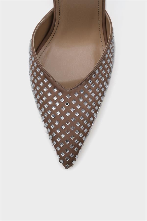 Capone Raine Heeled Pointed Toe Crystal Embellished Ankle Strap Stylish Women Mink Shoes image 3