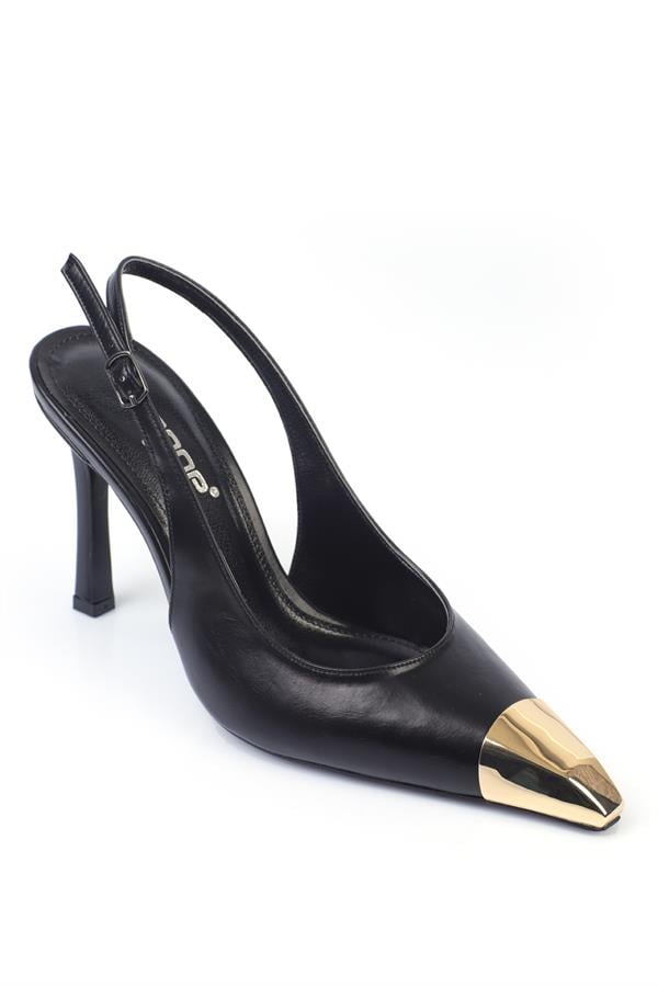 Capone Helen High Heel Metallic Toe Back Strap Women Black Stiletto
