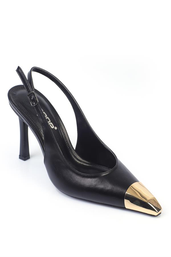 Capone Helen High Heel Metallic Toe Back Strap Women Black Stiletto image 2