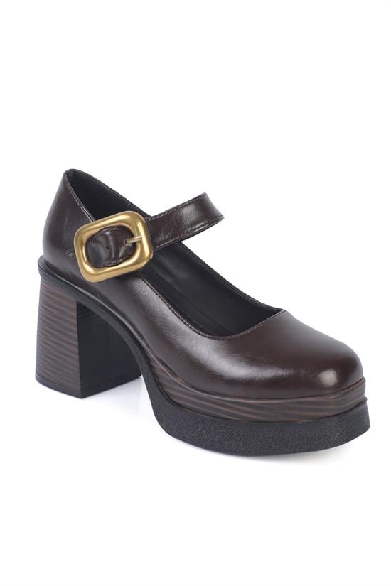 Capone High-Sole Heeled Buckled Mary Jane Women Brown Shoes