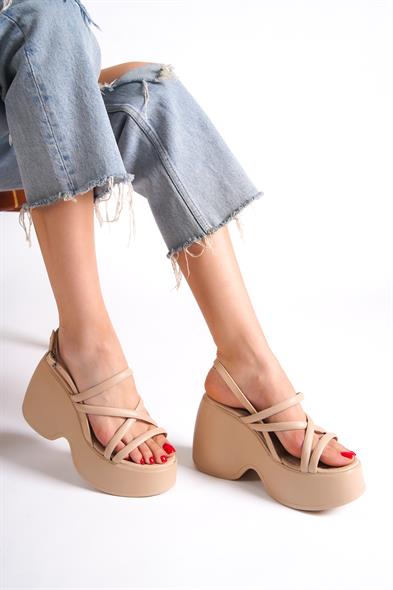 Capone High Wedge Ankle Strap Women Beige Sandals image 2