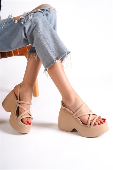 Capone High Wedge Ankle Strap Women Beige Sandals image 6