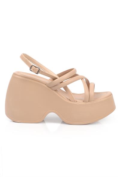 Capone High Wedge Ankle Strap Women Beige Sandals image 3