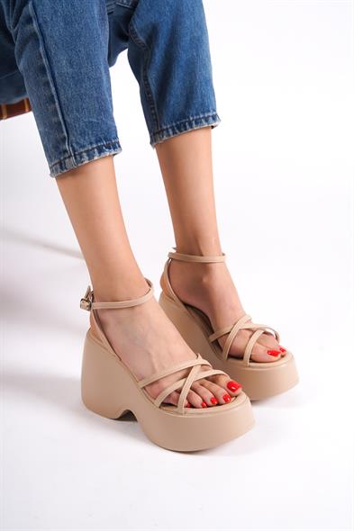 Capone High Wedge Ankle Strap Women Nude Sandals image 2