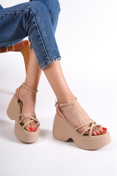 Capone High Wedge Ankle Strap Women Nude Sandals image 6
