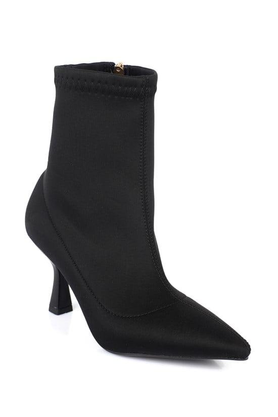Capone Icla Pointed Toe High Heel Elegant Women Black Scuba Ankle Boot