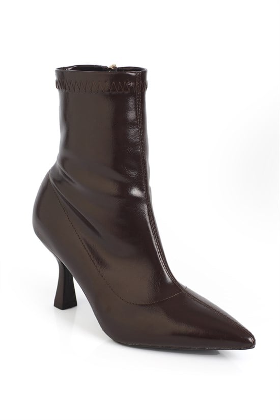 Capone Isla Stretch Pointed Toe High Heel Elegant Women Brown Ankle Boot