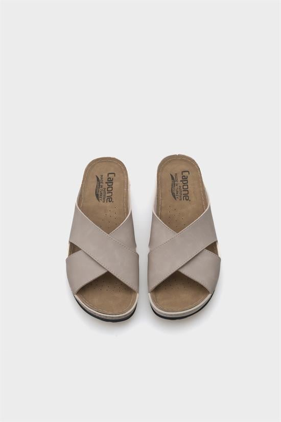 Capone Ivory 107001 Women Beige Cross Band Slide Comfort Anatomical Sandals image 3