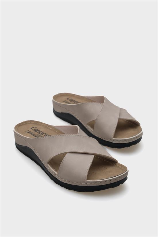 Capone Ivory 107001 Women Beige Cross Band Slide Comfort Anatomical Sandals image 4