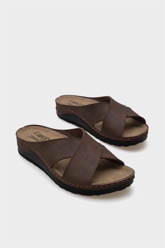 Capone Ivory 107001 Women Brown Cross Band Slide Comfort Anatomical Sandals image 5