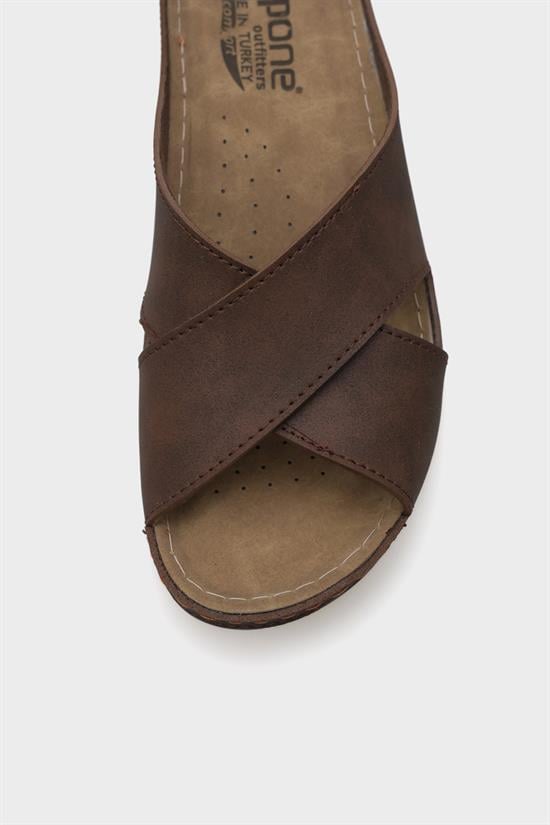 Capone Ivory 107001 Women Brown Cross Band Slide Comfort Anatomical Sandals image 6