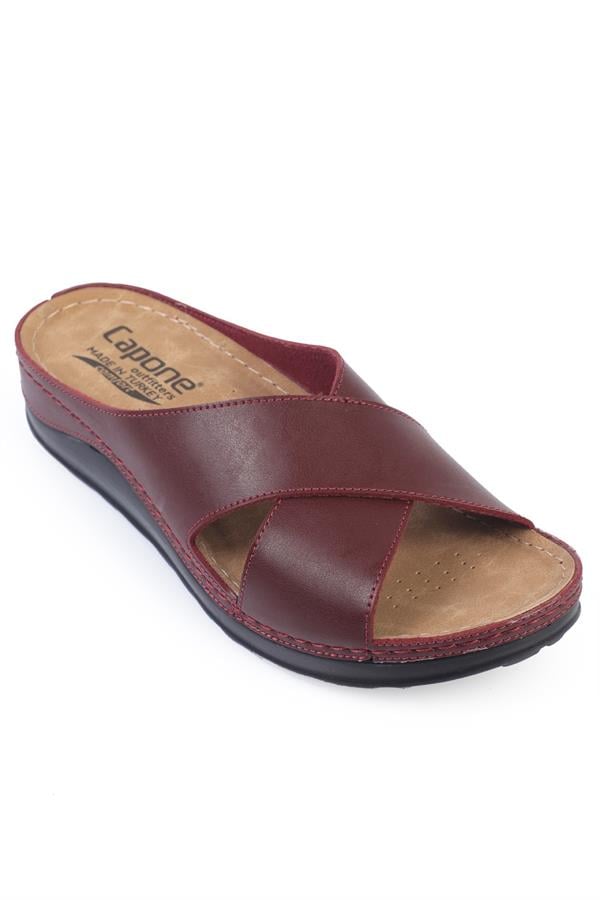 Capone Ivory 107001 Women Burgundy Cross Band Slide Comfort Anatomical Sandals