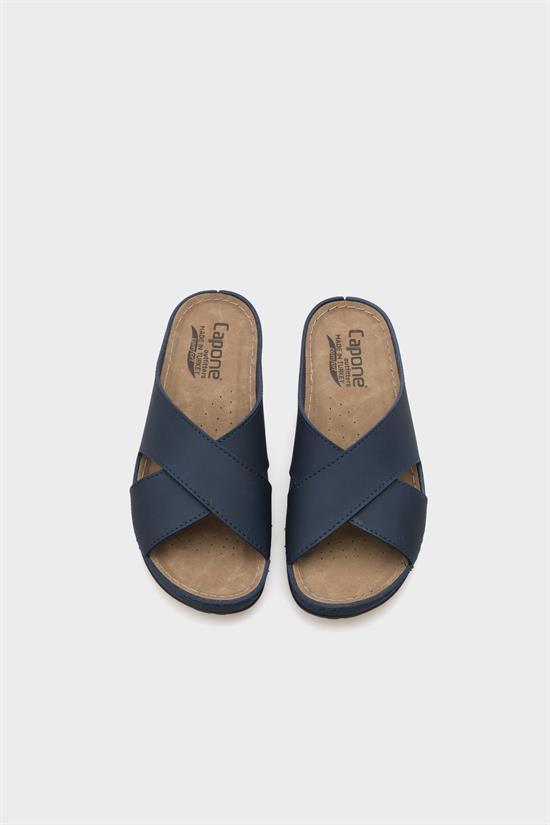 Capone Ivory 107001 Women Navy Cross Band Slide Comfort Anatomical Sandals image 4