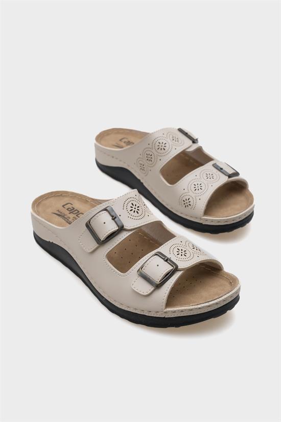 Capone Jaclin 107009 Women Beige Double Starps Slide Comfort Anatomical Sandals image 3
