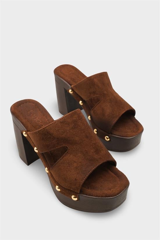 Capone Jelene Platform Suede Look Single Band Women Sued Brown Clog image 3