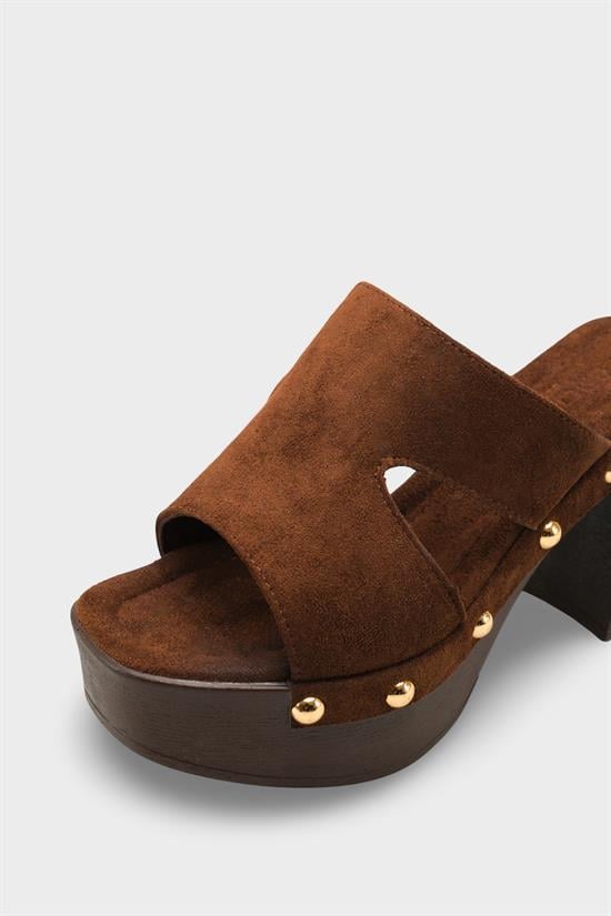 Capone Jelene Platform Suede Look Single Band Women Sued Brown Clog image 4