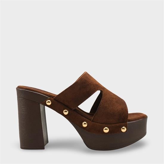 Capone Jelene Platform Suede Look Single Band Women Sued Brown Clog image 2