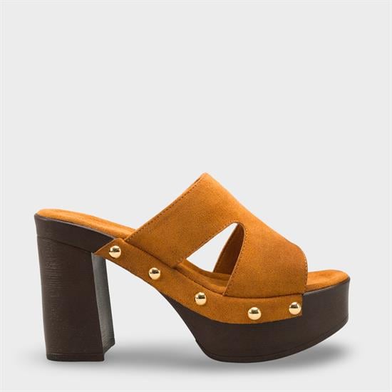 Capone Jelene Platform Suede Look Single Band Women Sued Tan Clog image 2