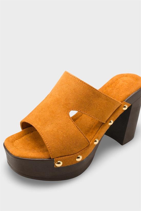 Capone Jelene Platform Suede Look Single Band Women Sued Tan Clog image 4