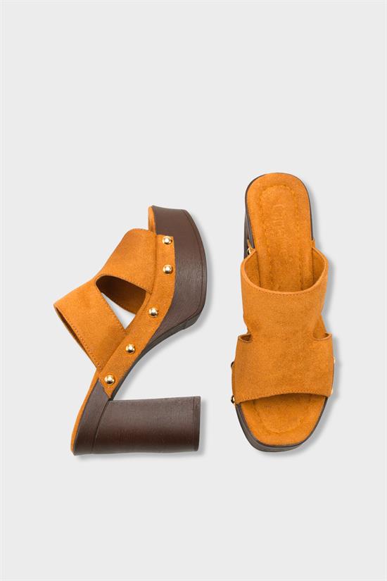 Capone Jelene Platform Suede Look Single Band Women Sued Tan Clog image 6