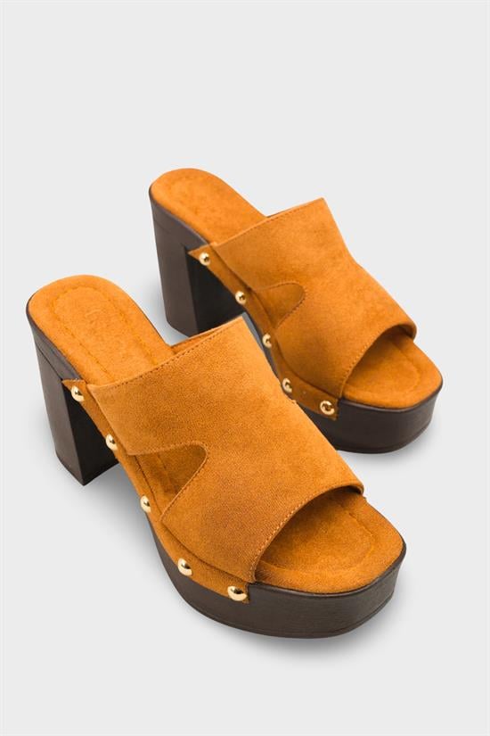 Capone Jelene Platform Suede Look Single Band Women Sued Tan Clog image 3