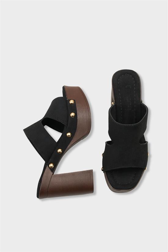 Capone Jelene Platform Suede Look Single Band Women Sued Black Clog image 6