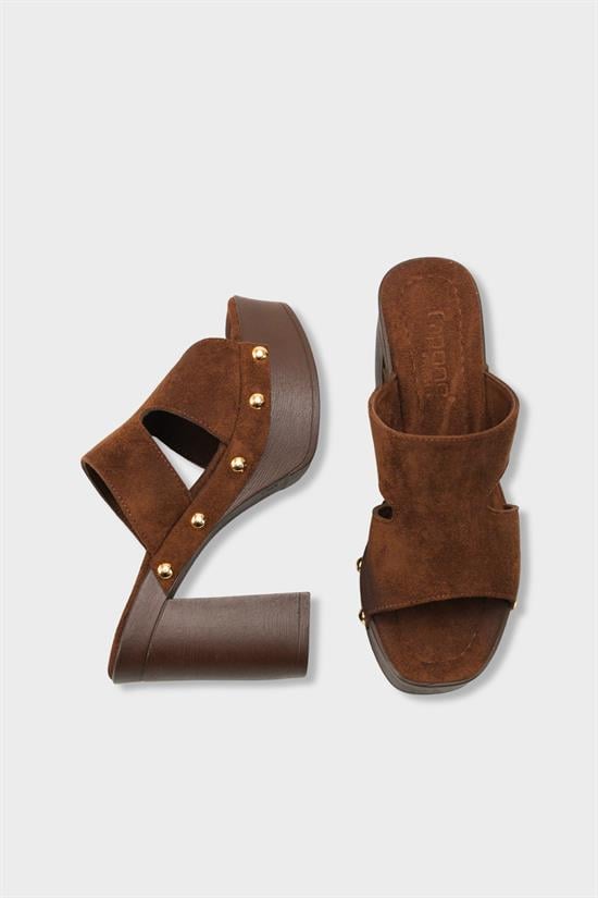 Capone Jelene Platform Suede Look Single Band Women Sued Brown Clog image 6