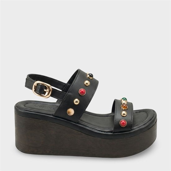 Capone Jennie Wedge Heel Colorful Crystal Embellished Double Band Women Black Sandal image 2