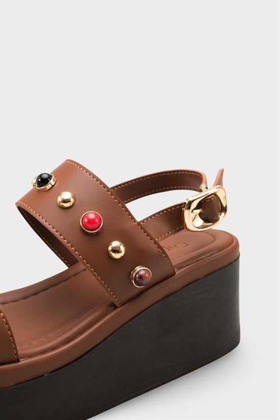 Capone Jennie Wedge Heel Colorful Crystal Embellished Double Band Women Brown Sandal image 5