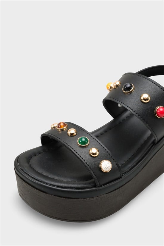 Capone Jennie Wedge Heel Colorful Crystal Embellished Double Band Women Black Sandal image 4