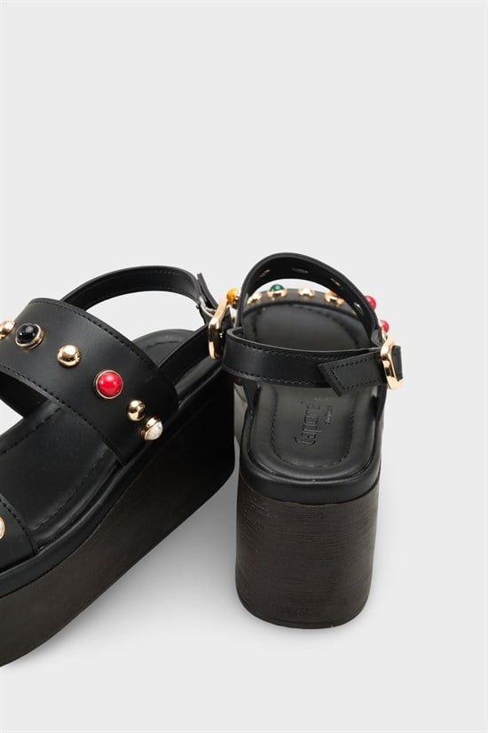 Capone Jennie Wedge Heel Colorful Crystal Embellished Double Band Women Black Sandal image 5