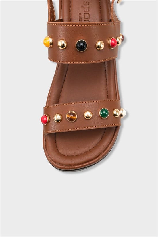 Capone Jennie Wedge Heel Colorful Crystal Embellished Double Band Women Brown Sandal image 4