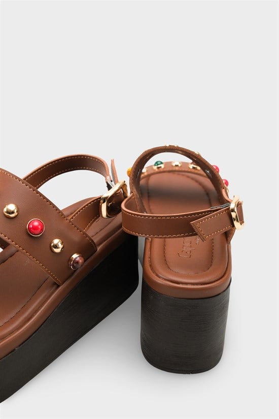 Capone Jennie Wedge Heel Colorful Crystal Embellished Double Band Women Brown Sandal image 6
